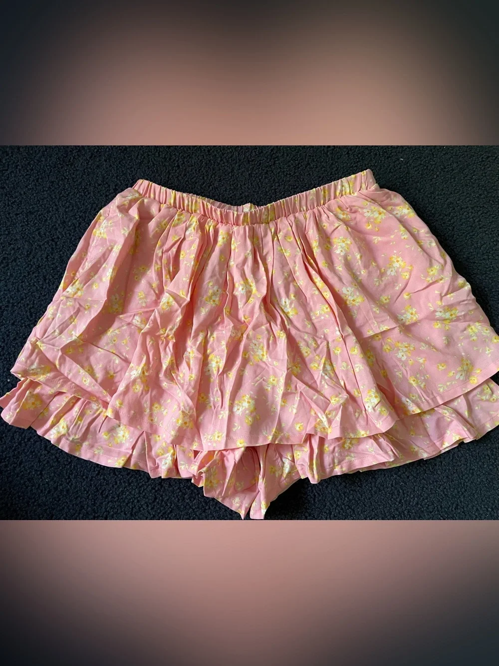 Old Navy Pink Floral Layered Skort with Yellow Accents